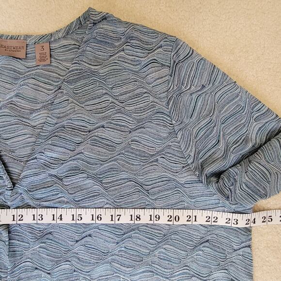 Chico's Easywear Size 3/XL Wavy Textured Cardigan 3/4 Sleeve V-Neck Soft Blue - Picture 10 of 15